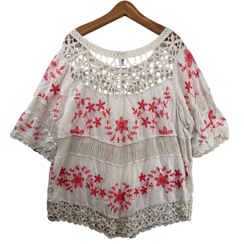 Est 1946 Womens Top 18/20W Plus Beige/Orange Boho Hippie Crochet Tunic Festival - Picture 2 of 10